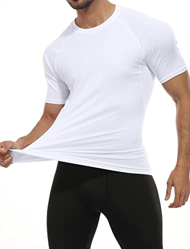 Holure Men's Workout Fitted Athletic Shirt Compression Short Sleeve Shirts White L #TOP1