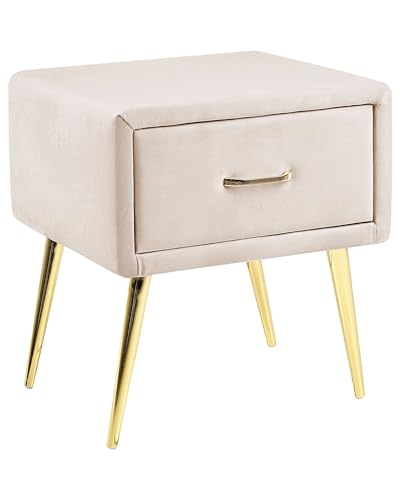 Beliani Nachttisch Samtstoff beige mit Schublade Metallgestell Gold modern Glam Flayat