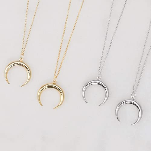 Moon Necklace for Women - 18K Gold Crescent Half Moon Double Horn Dainty Necklace4