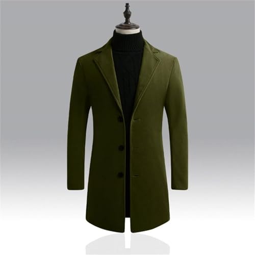 Mens Mid-Length Wool Blend Trench Coat Notched Collar Single Breasted Long Jacket Business Casual Button Overcoat3