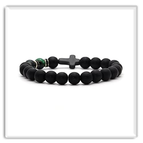 Image of Xusamss Fashion 8MM Matte Agate Beads Bracelet Cross Elastic Bracelet,7 1 /2 Wrist