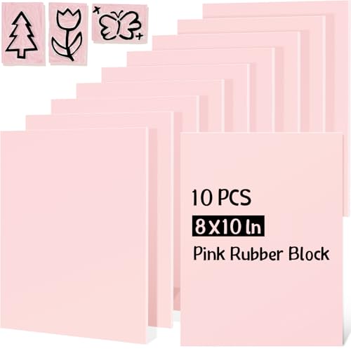 Gilprop 10 Pcs Pink Rubber Block 8 x10 x 0.25 Inch Linoleum Carving Block Stamp Making Kit Soft Rubber Carved Brick for Printmaking Stamp DIY Craft Project Printing