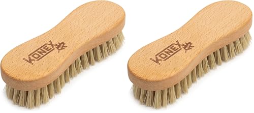 Image of KONEX Nylon Fiber Economy Utility Cleaning Hand Brush | Heavy Duty Hand-Held Scrub Brush Stiff Bristles | Wooden Body, Ideal Scrub Brushes for Cleaning (Peanut Shaped) (Pack of 2)