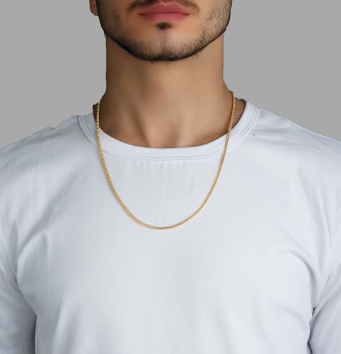 Gold Silver Box Chain for Men, 2.5mm 3mm Mens Stainless Steel Box Chain Necklace Jewelry for Men3