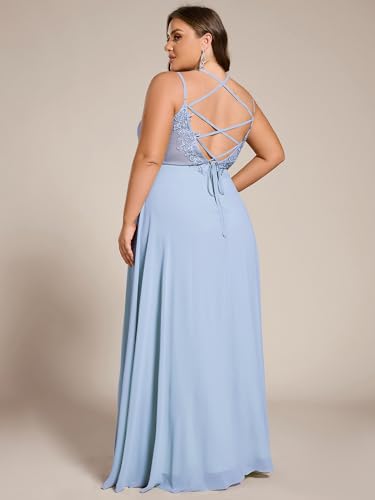 Image of Ever-Pretty Women's Pleated Backless Applique V Neck A Line Chiffon Sleeveless Plus Size Bridesmaid Dresses 01692-DA