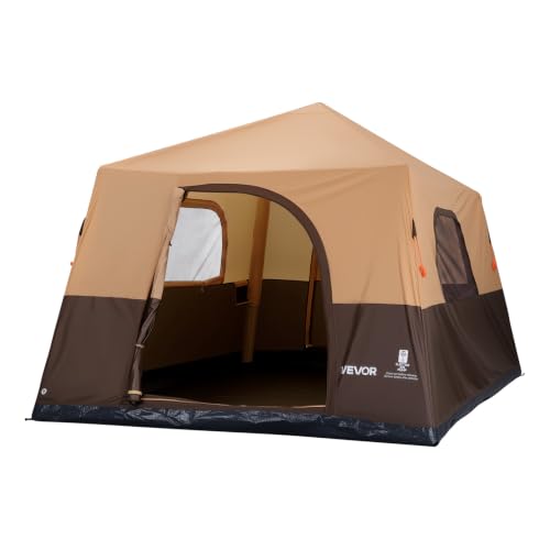 VEVOR Camping Tent, 8 Person Inflatable Cabin Tent with Rechargeable Pump, TPU Air Tube & 4 Large Mesh Windows, Portable Easy Setup Waterproof with Carry Bag for Family Outdoor Camping & Hiking, Beige