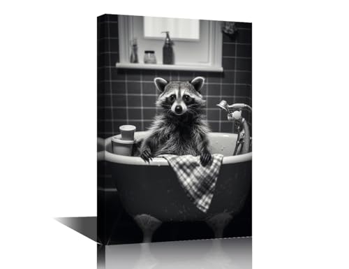 Tableau raton laveur bain noir et blanc une touche de tendresse et d'humour pour vos murs
