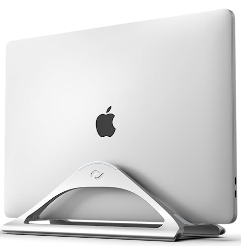 HumanCentric Soporte Vertical Plateado para computadora portátil para escritorios, Soporte Ajustable para acoplar Apple MacBook, MacBook Pro y Otros portátiles para organizar el Area de Trabajo