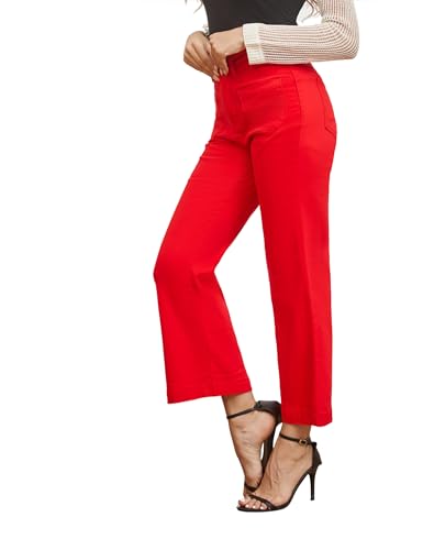 Women’s Wide Leg Petite Jeans High Waisted Stretchy Cropped Flare Jeans with Patch Pockets2