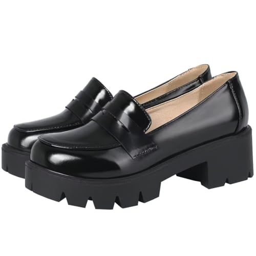 Agodor Women's Goth Chunky Heel Platform Loafers Round Toe Gothic Uniform Dress Shoes