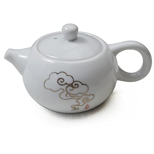 Image of Porcelain Teapot, 6oz Small Tea Pot White Chinese Gongfu Tea Set (Auspicious clouds)