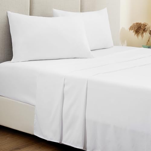 RUIKASI Juego de Sabanas 150x190 - Sabanas Cama 150 de 4 Piezas, con Sabana Bajera Ajustable 150x190/200, Sabana Encimera 240x275 y 2 Fundas Almohadas 50x75cm, Suave, Blanco