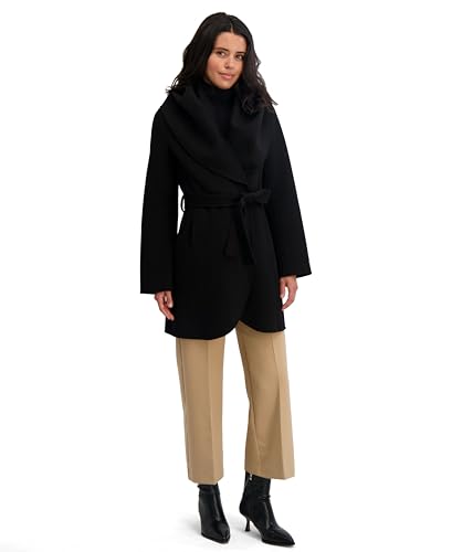 Image of TAHARI Womens Double-faced Luxury Soft Wool Blend Peacoat Removable Belt Wool Coat Oversized Collar