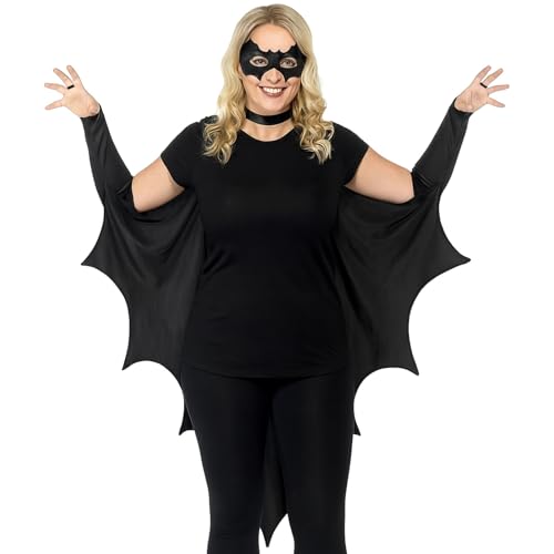 MUNSKT Vampir-Fledermausflügel with Fledermaus Maske, Schwarzer Umhang Cape für Erwachsene,Vampir Kostüm Halloween Damen Herren für Karneval Cosplay