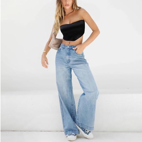 Straight Leg Jeans for Women,High Waisted Wide Leg Loose Boyfried Denim Pants3