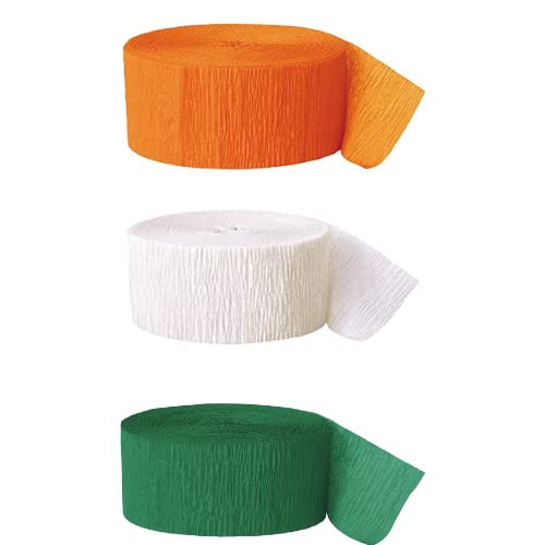 Republic Day Special Tiranga Colour 9 Meter Crepe Paper Ribbon (White,Orange,Green) for Independence Day, Independence Decor for Office, School, Republic Day Decoration (Pack of 6pcs)