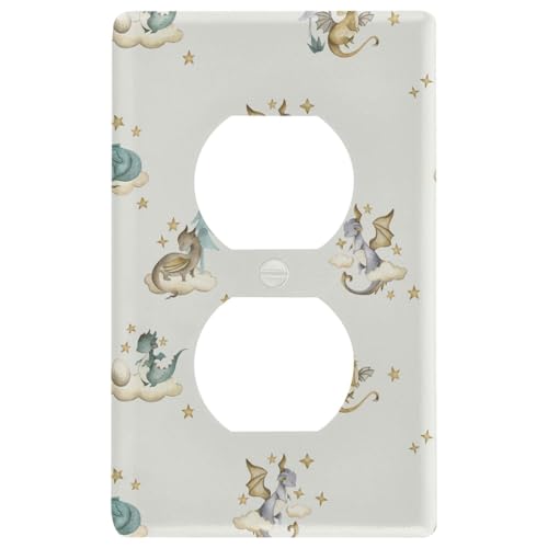 Pfrewn Dragon Baby Watercolor Receptacle Outlet Cover Wall Plate Switch Plates Size 1 Gang 2.9" X 4.6" Kitchen Living Room Bedroom Bathroom Decor