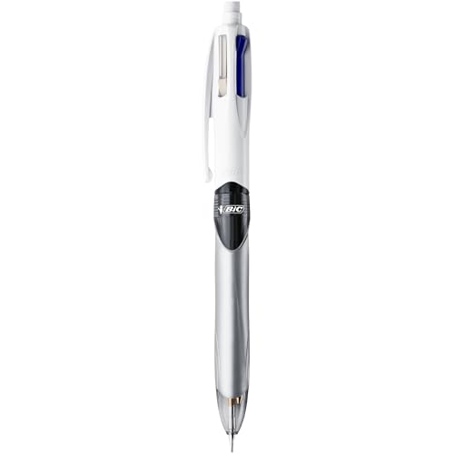 BIC 4 Colours Pen and Pencil Combo - Multicolour Retractable Ballpoint Pens and HB Pencil (12 x 0.7mm Leads)