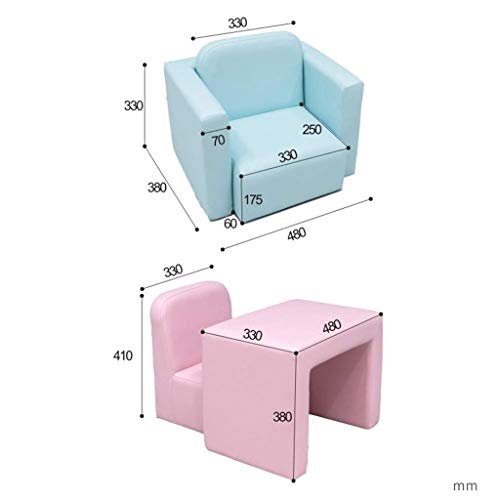 Wpyyi Children's Sofa, 3-In-1 Pvc Multi-Functional Convertible Kids Table And Chair Set With Solid Wood Frame, Load Up To 100 Lbs (Color : Blue) #TOP1