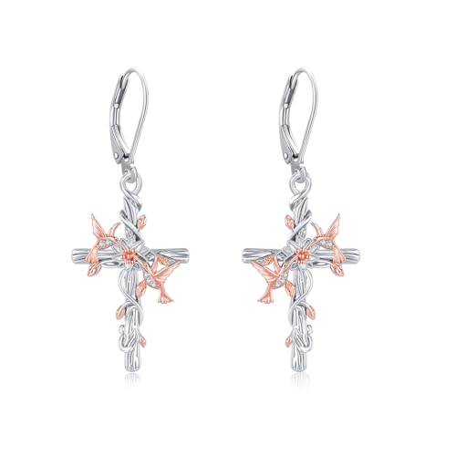 Hummingbird Dangle Earrings 925 Sterling Silver Cross Heart Flower Earrings Hummingbird Leverback Earrings Sunflower Bird Earrings Animal Earrings Mother and Daughter Earrings Hummingbird Jewelry Gift Birthday