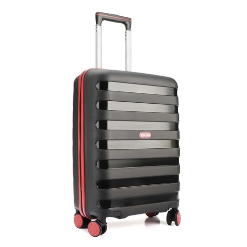 Image of Police Primex Bi-Color Trolley Bag | Hard PP Check-in Suitcase with TSA Lock & 8 Spinner Wheels | Lightweight Travel Luggage for Men & Women | Black /Red (Medium)