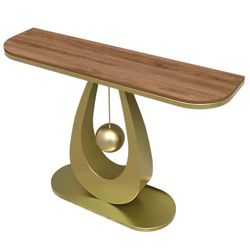 Mesa consola moderna de cristal estrecha con marco de metal y losa de piedra para sala de estar, entrada o pasillo