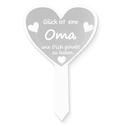 Yowfond Grabstecker Herz mit Trauerspruch, Grabschmuck für Friedhof, wetterfeste Grabdeko mit Spruch, 16 x 26 cm, Weiß (Oma)