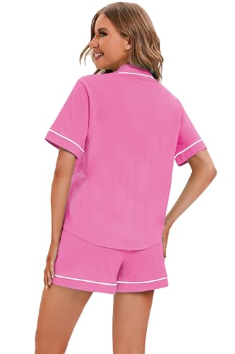 Image of LUBOT 100% Cotton Pajamas for Women 2 Piece PJ Set Button-Down Soft Knit Short Sleeve Summer Sleepwear Loungewear XS-XXL