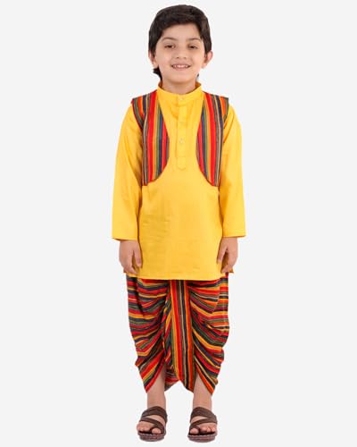 Image of superminis Boys Cotton Solid Jacket, Kurta Dhoti Set