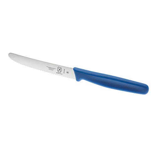 Image of Mercer Culinary M33932BLB Bar Knife, 4-5 /16 inch Wavy Edge, Rounded Tip, Blue
