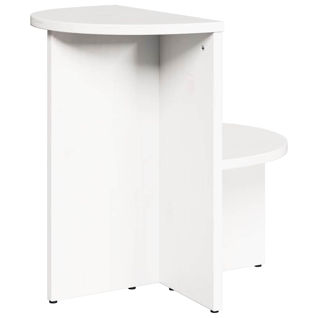 Couchtisch Weiß Massivholz Kiefer 50 x 40 x 50 cm rund Wohnzimmer Beistelltisch mit Ablage Stauraum, Stabiler Sofatisch für Lounge und Kaffeezubehör