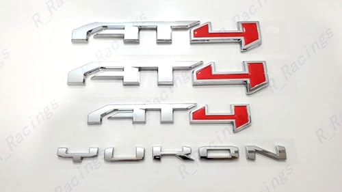 Image of 4Pcs Door Rear Tailgate AT4 Yukon Emblems Letters 3D Badge Replacement for 2021-2025 Yukon XL (Chrome)