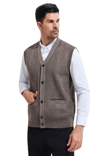 LemonGirl Mens V Neck Slim Fit Vest Sleeveless Button Casual Knitwear Sweater2