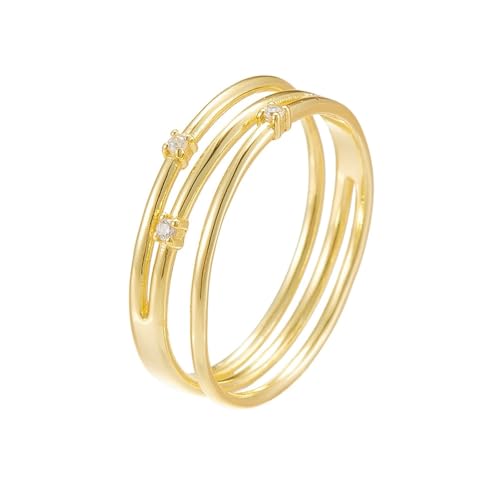 Anillo para mujer de 3 capas con moissanita, oro amarillo de 14 quilates, talla 56 (17,8)