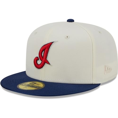 New Era Men's Cleveland Indians 59FIFTY Team Shimmer Fitted Hat - Cream/Blue (US, Numeric, 7 1/2, Cream/Blue)