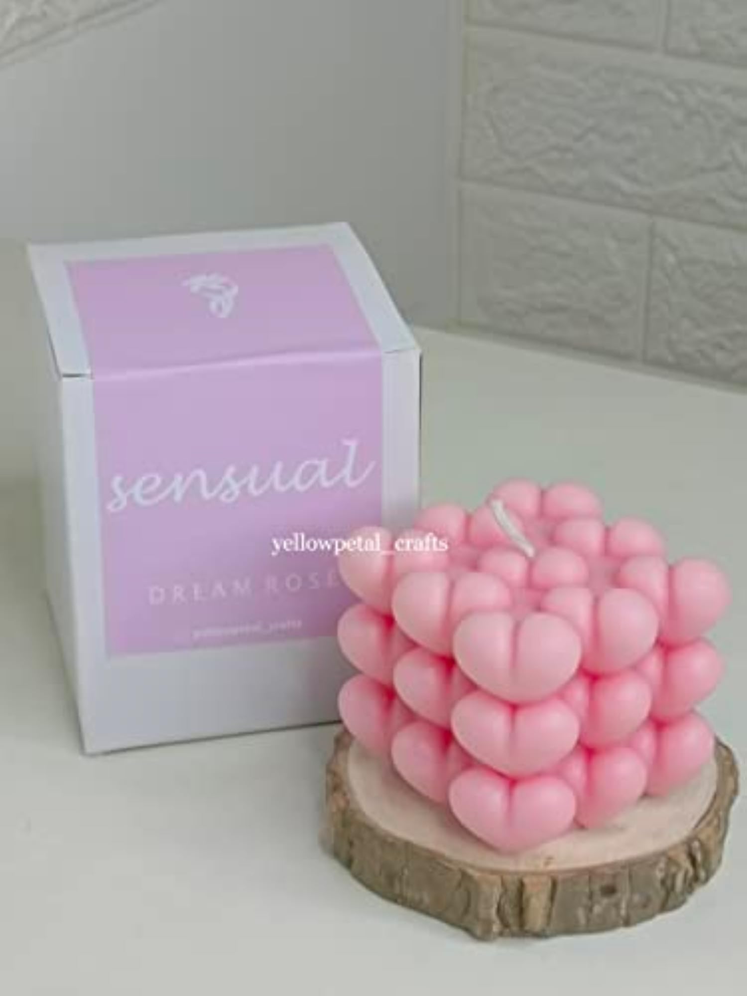 Heart Bubble Cube Candle, Pink Rose Scented Gift