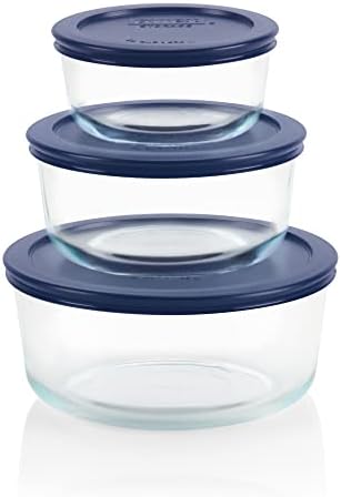 Pyrex Simply Store 6-Pc Glass Food Storage Container Set with Lid, 7-Cup, 4-Cup, & 2-Cup Round Glass Storage Containers with Lid, BPA-Free Lid, Dishwasher, Microwave and Freezer Safe