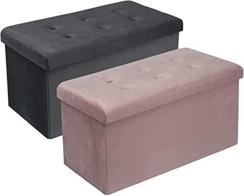 Tabouret de rangement pliable siege rembourre lin repose pieds
