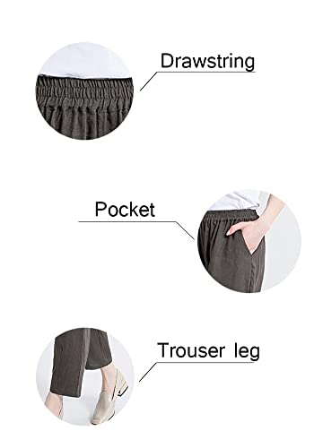 Mordenmiss Women's Linen Ankle Pants Capris Cropped Tapered Trousers With Pockets (Xl,Gray) #TOP4