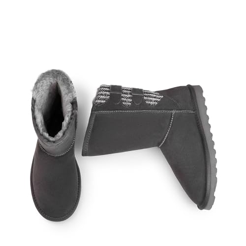 DREAM PAIRS Women's Mid Calf Winter Snow Boots Fashion FuzzyChic Buckle Booties,Size 9,Grey,SWEATY-BUCKLE