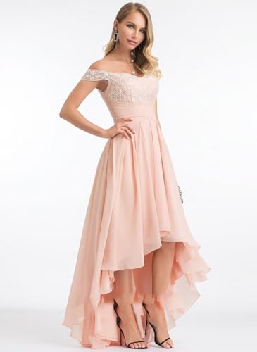 Off Shoulder Lace Chiffon Bridesmaid Dress High Low Mother of The Bride Dresses for Women A Line Formal Gown3