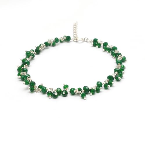 925 Sterling Silver Dangling Rosary Beaded Necklace – Handmade Gemstone Beads Jewelry for Women – Boho Style Necklace (Silver Finish, Multi Gemstone, 16 Inch)