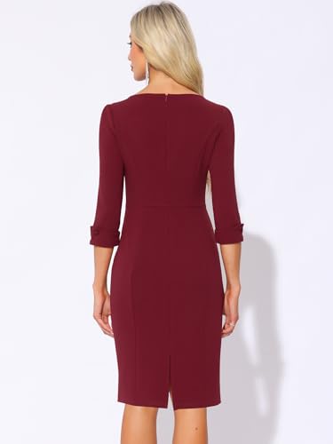 Image of Allegra K Work Dress for Women 3 /4 Sleeve Boat Neck Back Slit Sheath 2026 Professional Bodycon Business Casual Dresses