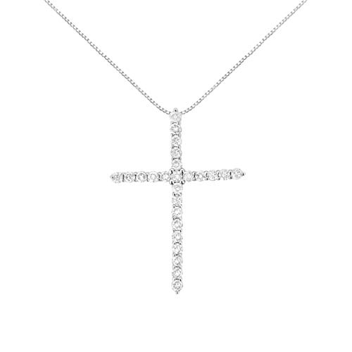 Haus of Brilliance .925 Sterling Silver 2 cttw Prong Set Round-Cut Diamond Cross 18" Pendant Necklace (I-J Color, I2-I3 Clarity)