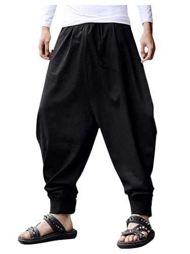 Verdusa Men's Drawstring Waist Harem Pants Casual Loose Drop Crotch Trousers