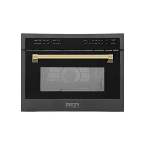 ZLINE Autograph Edition 30” 1.6 cu ft. Built-in Convection Microwave Oven in Black Stainless Steel and Champagne Bronze Accents