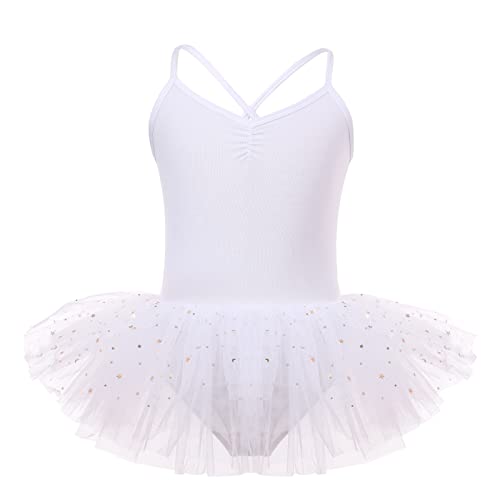 Bezioner Kinder Ballettkleidung Tütü Ballettkleid Mädchen Baumwolle Balletttrikot Ballettanzug Tanzbody Tanzkleid mit Rock Weiß 120