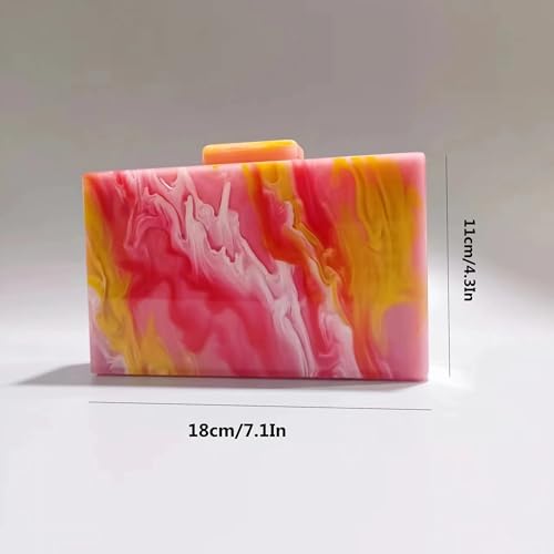 Image of Acrylic Clutch Purse for Women Colorful Evening Handbag Geometric Marbling Box Bag with Detachable Chain