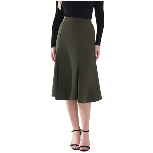 Women's A-Line High Waist Flare Work Midi Knee Length Stretchy Skirt Elegant Flared Skirt for Office and Casual