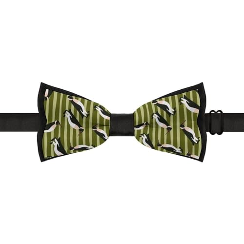 GoasNei Cute Penguin And Green Stripe Pattern Bow Tie for Men Adjustable Necktie Funny Tie Neck Ties for Weddings Party